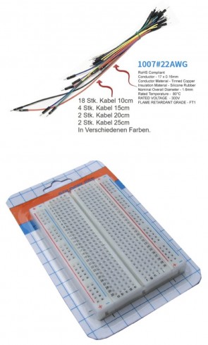 Lochraster-Steckplatine / Breadboard ZY-60 mit  26Stk. Jumperkabel