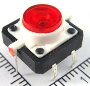Square Tactile Button. 12 x 12 x 7mm with red LED