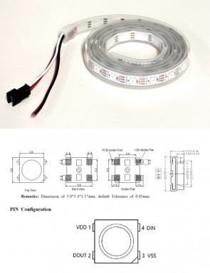 WS2812 NeoPixel Digital RGB LED Weatherproof Strip 60 LED 1.3M